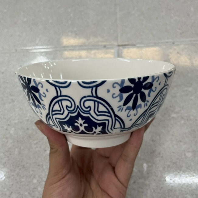 ถ้วยเซรามิก 6 นิ้ว ชามแกง ถ้วยชาม ลายดอกไม้สีน้ำเงิน ทำจากเซรามิกเนื้อดี เข้าไมโครเวฟได้