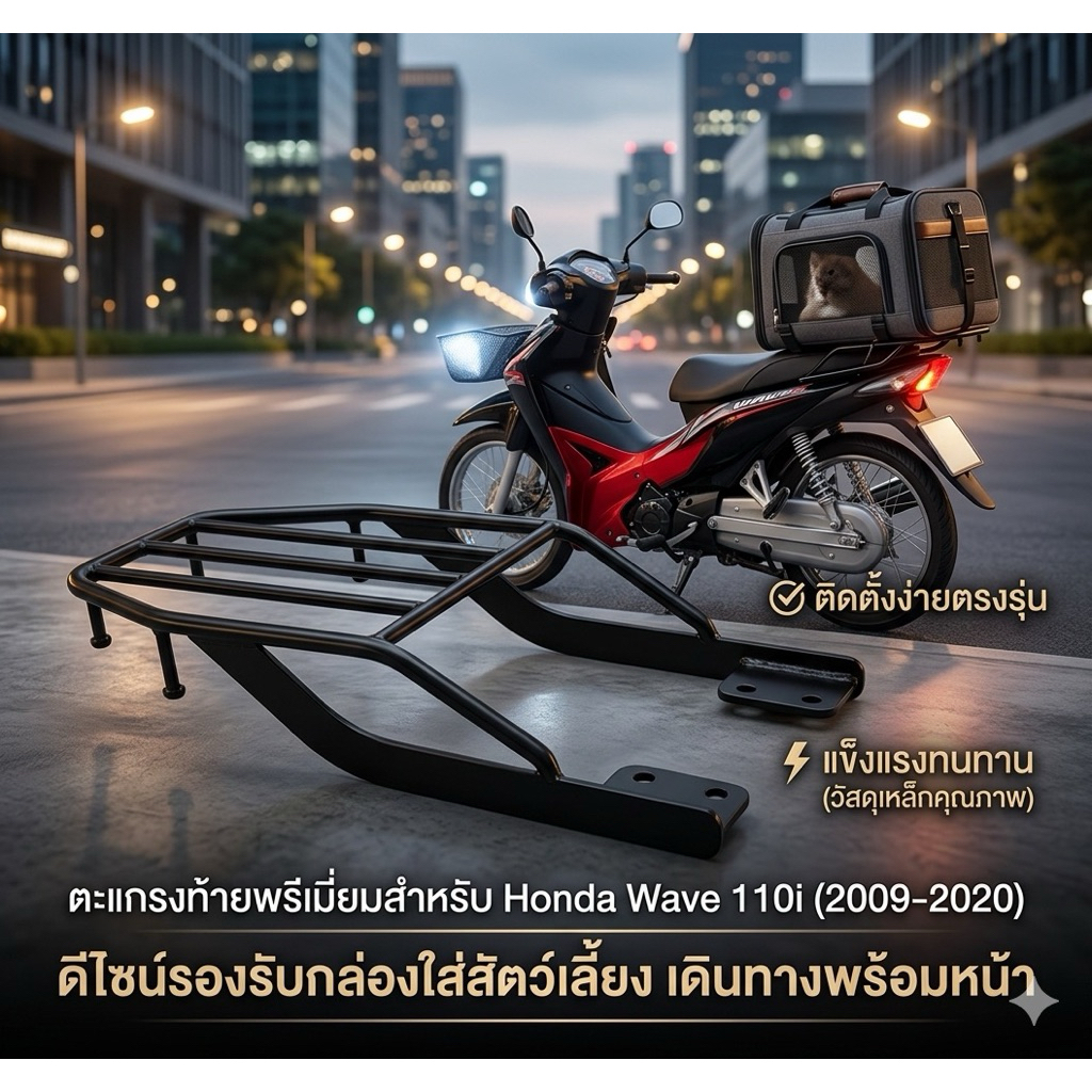 ตะแกรงเหล็ก ท้ายรถมอเตอร์ไซค์ สำหรับยึดกล่องท้ายรถมอเตอร์ไซค์ WAVE-110 i 2009-2020ก่อน  2020 สีดำ