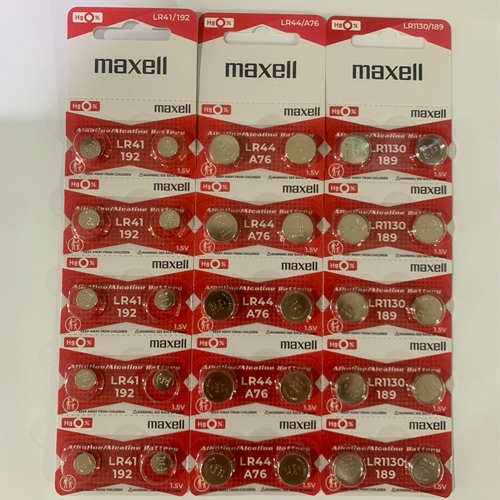 ถ่านกระดุม Maxell LR41,LR44,LR1130 Alkaline 1.5V ของแท้  (แผงละ 10 ก้อน)
