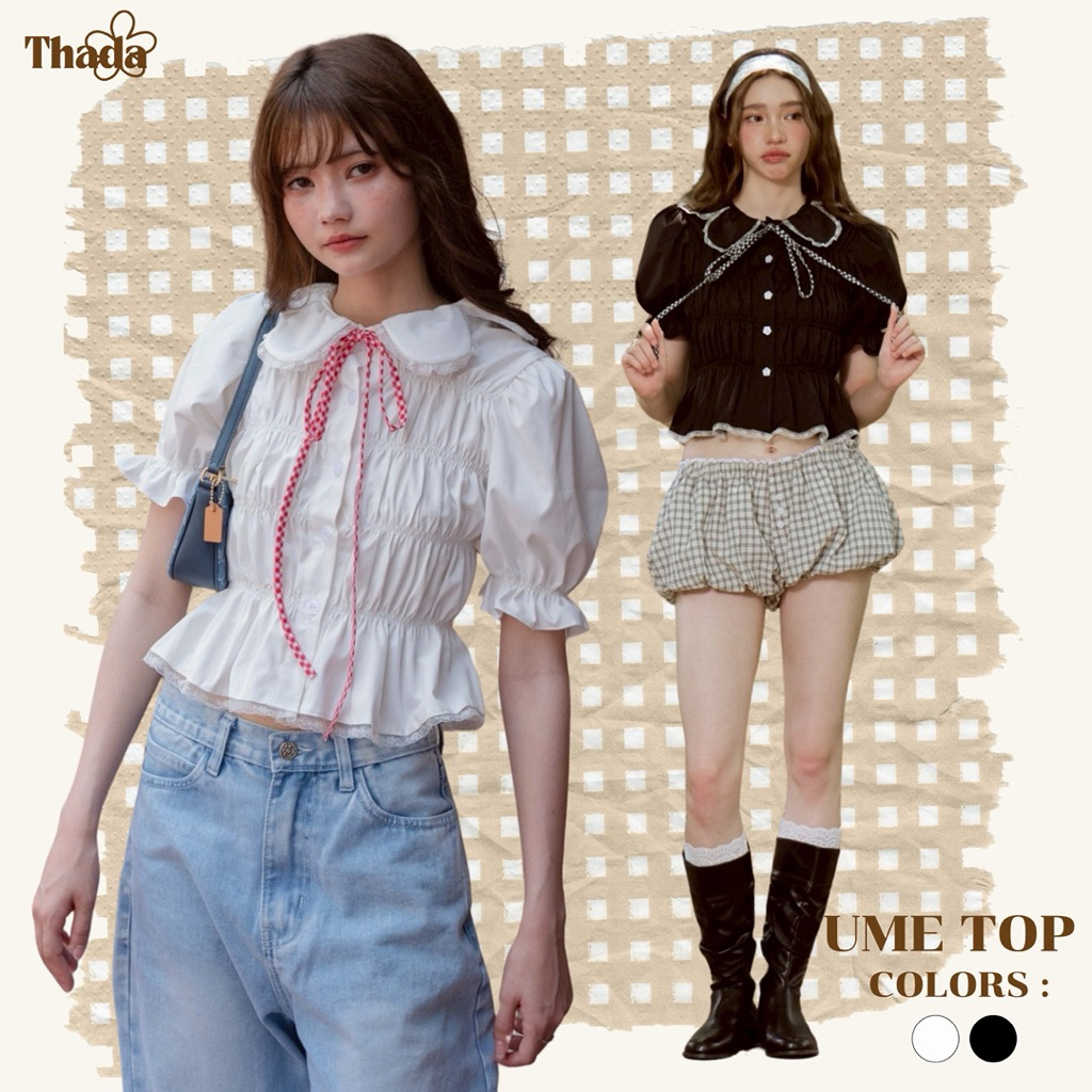 THADA.CO | “UME TOP“ เสื้อสม็อคดีเทลปกดอกไม้แขนตุ๊กตา