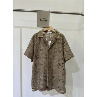 #ป้าย เสื้อเชิ้ตลูกไม้ชายสไตล์มินิมอล รุ่น N049 เท่แบบไม่ต้องพยายาม! เสื้อเชิ้ตลูกไม้ถักลาย
