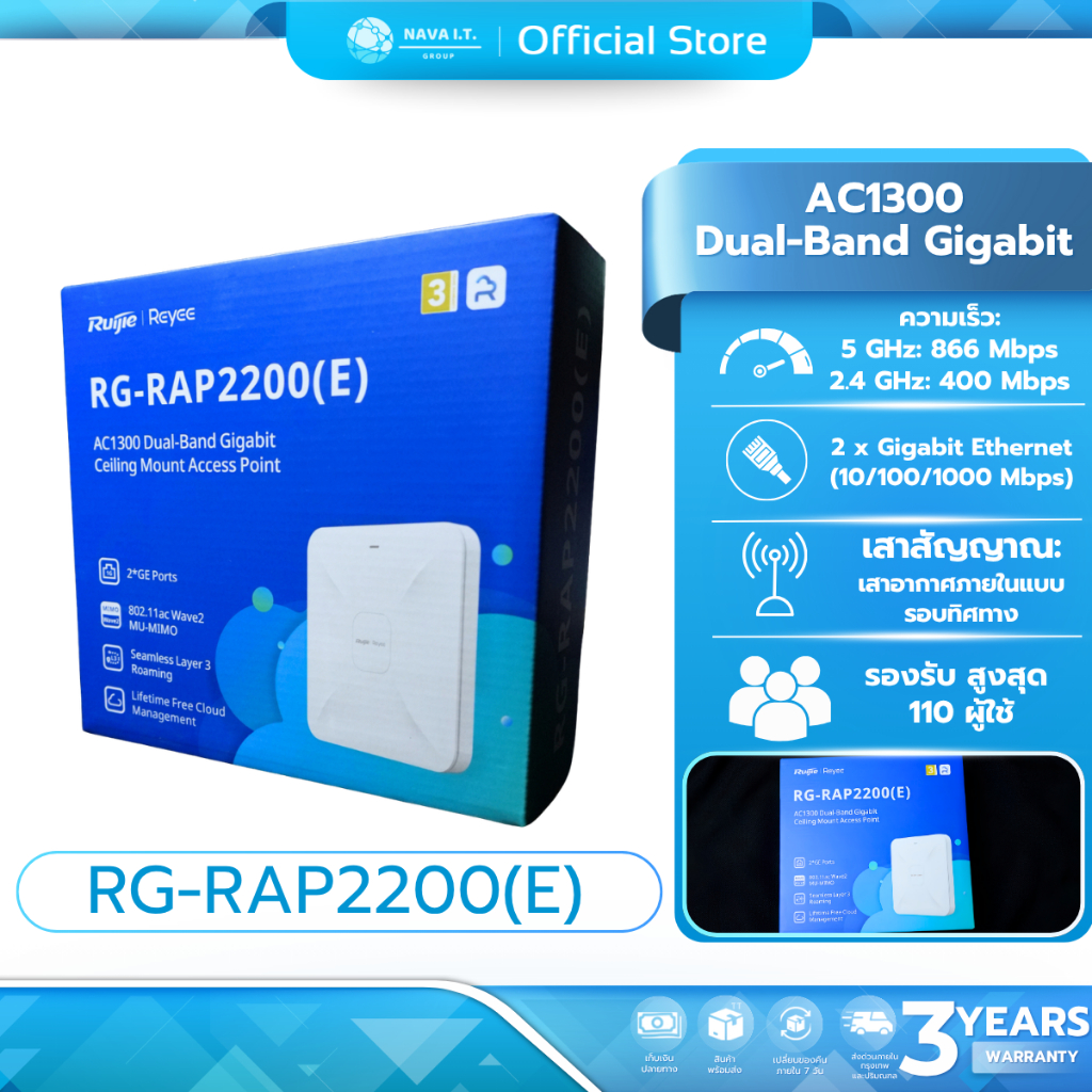 Ruijie Reyee RG-RAP2200(E) ตัวกระจายสัญญาณ Ceiling Mount Access Point รับประกัน 3 ปี