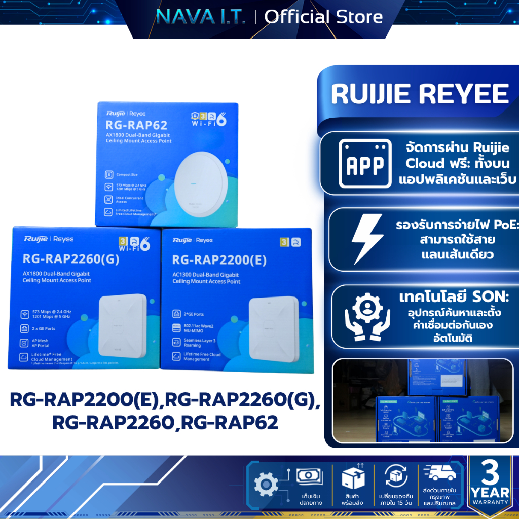 Ruijie Reyee RG-RAP2200(E)/RG-RAP2260(G)/RG-RAP2260 RG-RAP62 อุปกรณ์ขยายสัญญาณ Ceiling Access Point