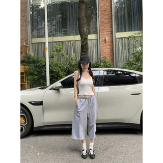 [Trendy wide leg cropped pants]วินเทจสูงถนนผู้หญิงสบาย ๆ กีฬาเทรนด์กว้างขากางเกงคาปรี