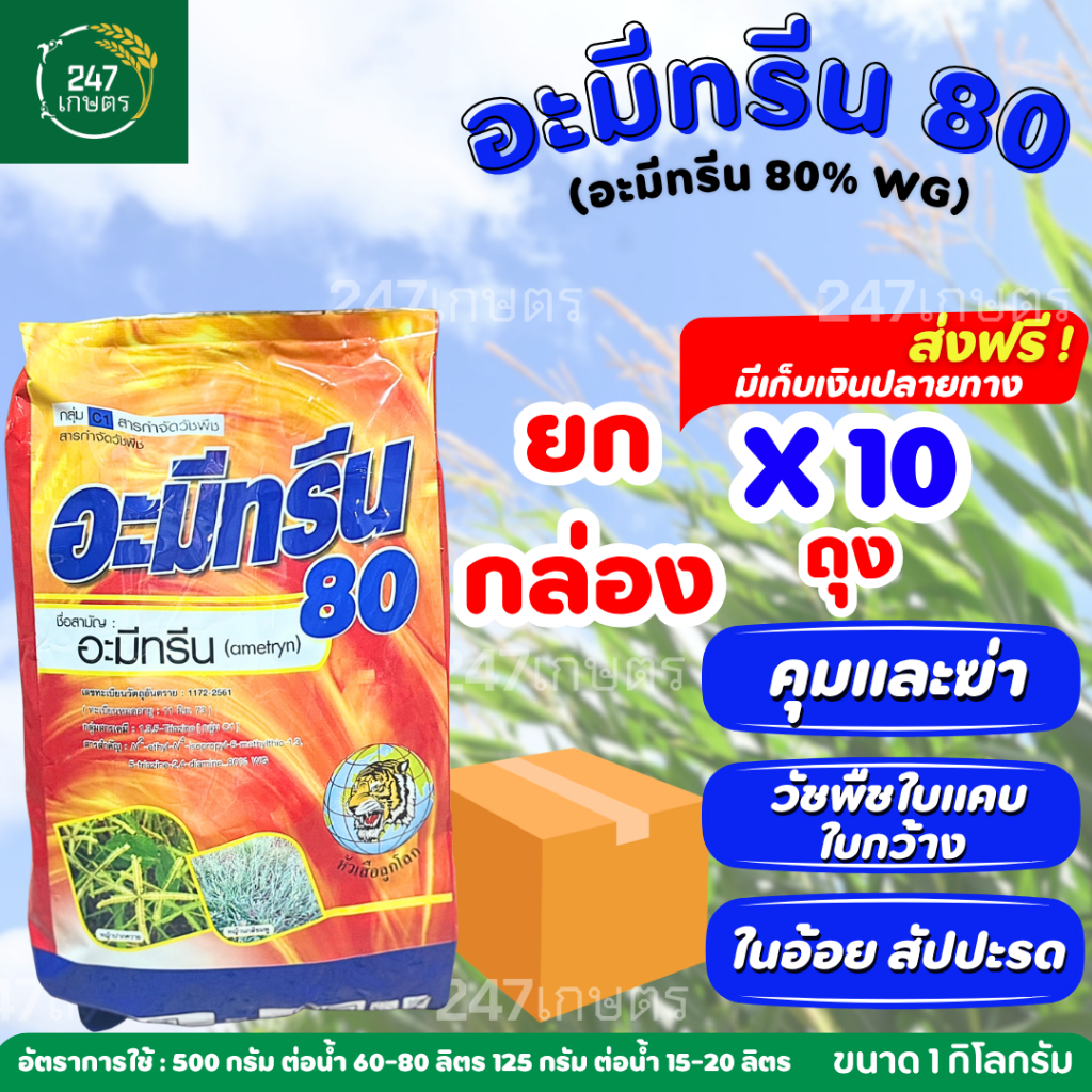 **ยกกล่อง10ถุง**อะมีทรีน 80% 1 กก.เกล็ด หัวเสือลูกโลก กำจัดวัชพืชชนิดดูดซึม ในอ้อย สัปปะรด