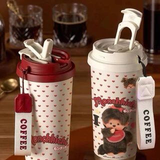 แก้วน้ำสแตนเลสMonchhichi 530ml. กระบอกน้ำเก็บอุณหภูมิพร้อมสายคล้อง กระติกน้ำหลอดเด้ง ลายมอนชิชิ กระติกน้ำสแตนเลสแก้วกาแฟ