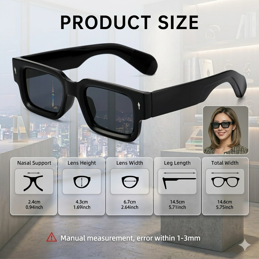 [พร้อมส่ง]แว่นตากันแดดทรงเหลี่ยม สไตล์เกาหลี (Black Rectangle) เลนส์กรองแสง UV400 ใส่ได้ทั้งชายและหญิง เท่ดูดีมีสไตล์