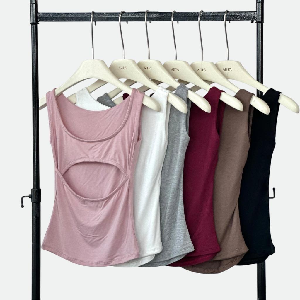 Atipashop - Flirty Cut Top | เสื้อกล้ามเว้าหลัง ผ้าเรย่อน