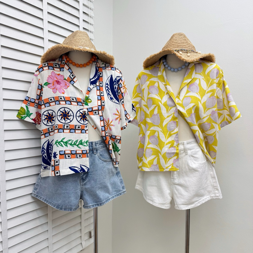 Hawaii shirt เสื้อเชิ้ตฮาวายคอตตอนลินิน