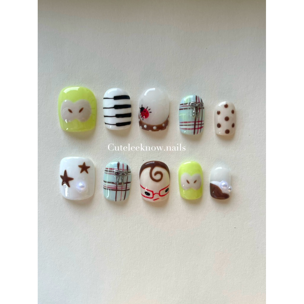 Green Apple เล็บปลอม Handmade (พรีออเดอร์)