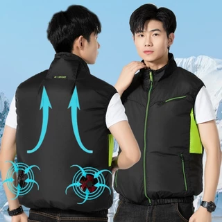 เสื้อผ้าควบคุมอุณหภูมิแบบไม่มีแขนรุ่นใหม่ ชุดทำงานสำหรับป้องกันความร้อนและระบายความร้อนกลางแจ้งฤดูร้อน มาพร้อมพัดลม 2 ตั