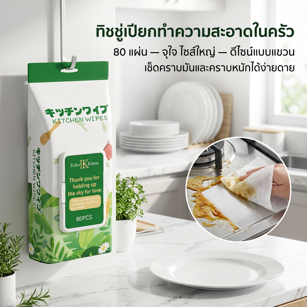 ชุดเช็ดครัว 80 แผ่น ใช้งานง่าย ป้องกันแบคทีเรีย เหมาะสำหรับครัว