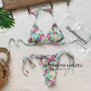 👙พร้อ​มส่ง👙ชุดว่ายน้ำบิกินี่ บิกินี่ 2 ชิ้น ลายพิมพ์ ลูกไม้ ปรับขนาดได้ รุ่นใหม่ ด้วยฟองน้ำ summer