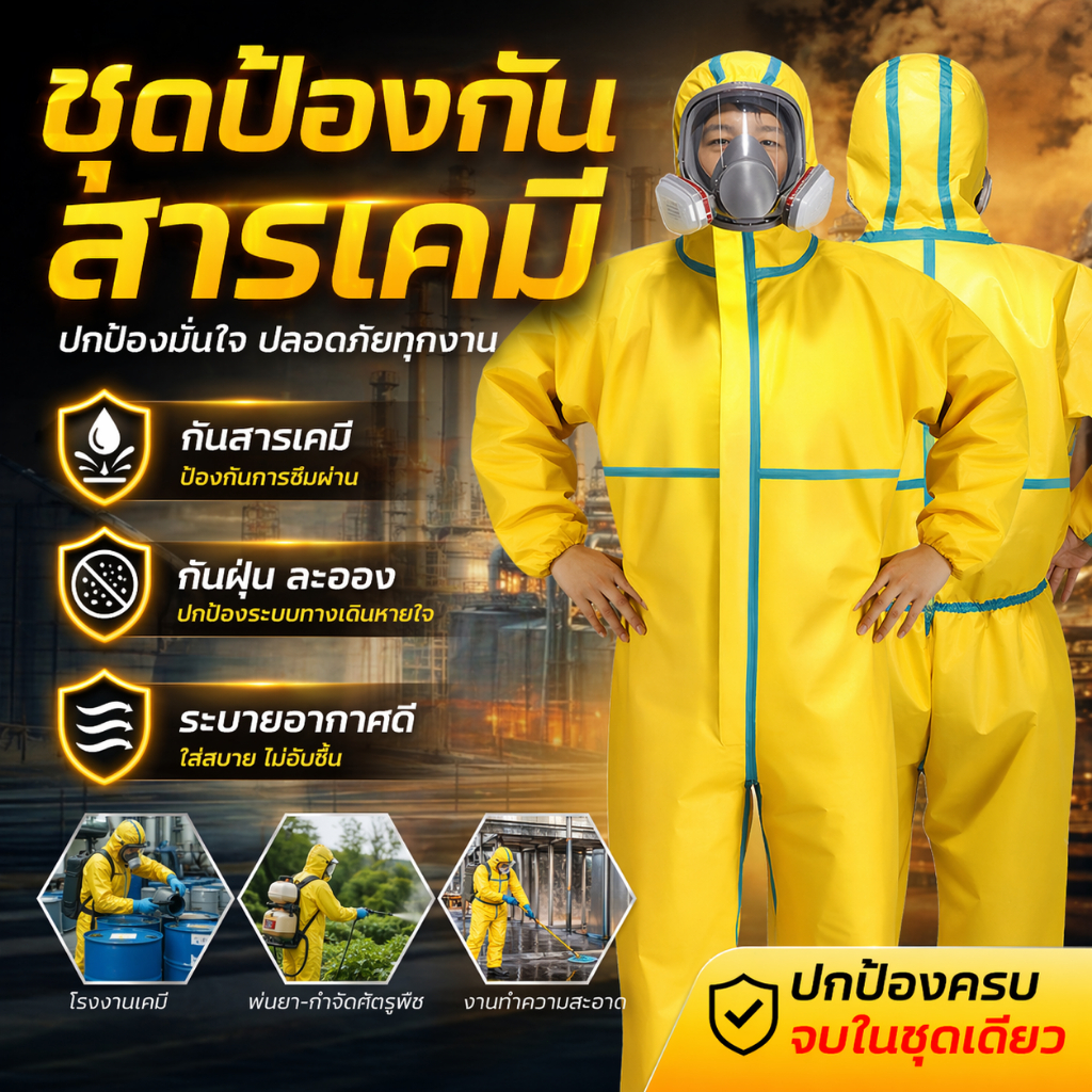 ชุดป้องกันสารเคมี แบบใช้ซ้ำได้ กันน้ำ ใส่พ่นยา หว่านปุ๋ย สำหรับงานเกษตร