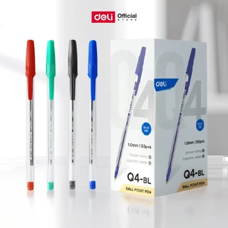 ปากกาลูกลื่นแบบปลอก Deli รุ่น EQ4 ปากกาลูกลื่น ขนาดเส้น 1.0 มม. (4 สี/จำหน่าย 1กล่อง/50 ด้าม)