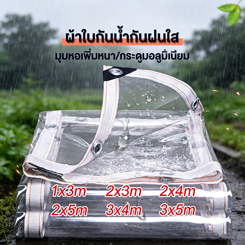 ผ้าใบใสผ้าใบกันฝน(มีตาไก่) ผ้าใบกันฝนใส ผ้าใบใสพลาสติกกันน้ำ100% ผ้ายางกันฝน ผ้ายางใสหนา ผ้าพลาสติกใส ผ้ากันฝนกันน้ำ