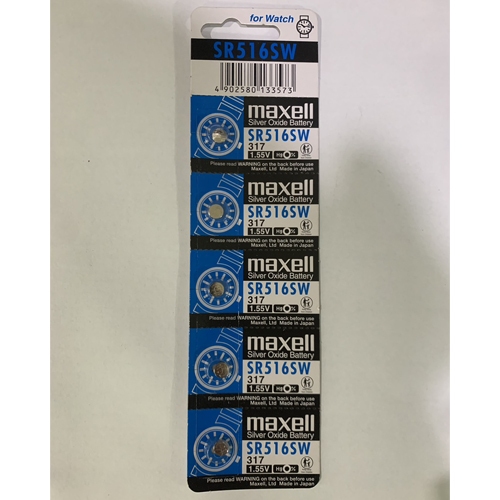 ถ่านกระดุม Maxell SR516SW,SR516 ,317  จำหน่ายยกแผง (แผงละ 5ก้อน)