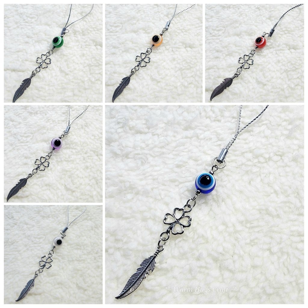 Phone charm >> EVIL EYE 🧿 CLOVER ☘️ ที่ห้อยมือถือ ที่ห้อยโทรศัพท์ พวงกุญแจ | เครื่องราง ปกป้อง | ของ