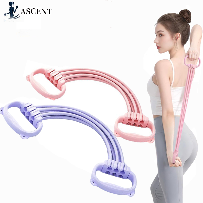 เข็มขัดดึงหลังแบบปรับได้ 6 ท่อสำหรับผู้หญิง สายรัดยางยืดทรง 8 เหลี่ยมสำหรับฝึกโยคะแบบเปิดไหล่ที่บ้าน