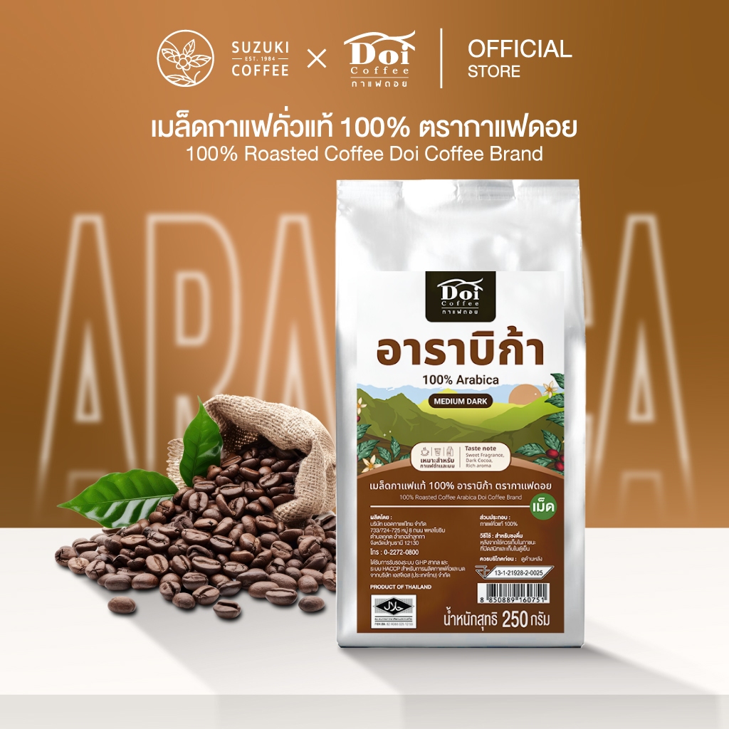 อาราบิก้า 100% คั่วกลางเข้ม 250g. Doi Coffee