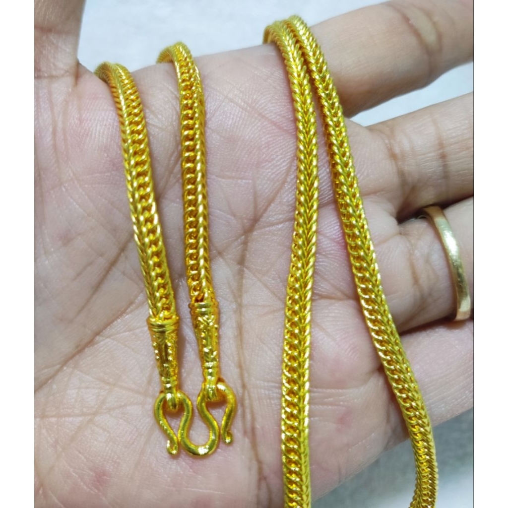 C62สร้อยคอลายเบ็นแน่นตันหนัก1บาทความยาว24นิ้ว งานตันแน่นชุบทองเคลือบสวยเหมือนจริง แถมฟรีตะขอเพิ่มอีก