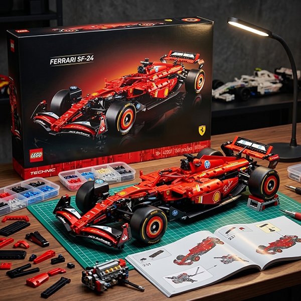 ตัวต่อรถ Ferrari F1  ส่งไว คันใหญ่  F1 Ferrari ต้องมี  ขยับได้หลายส่วน โมเดลรถแข่ง F1 1:8