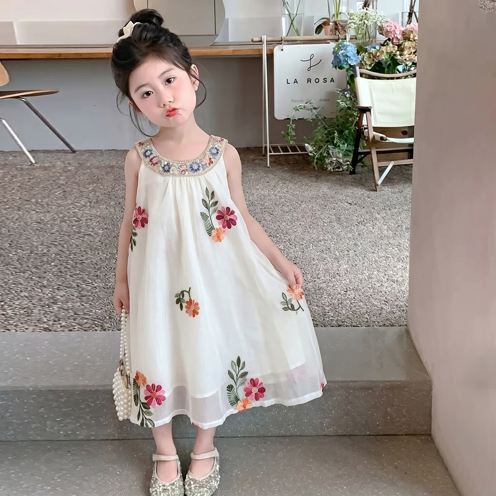PRINCESS KESLI ชุดเดรสแขนกุด คอกลม ปักเลื่อม ลายดอกไม้ สําหรับเด็กผู้หญิง ชุดเดรสเด็ก 2-9 ปี