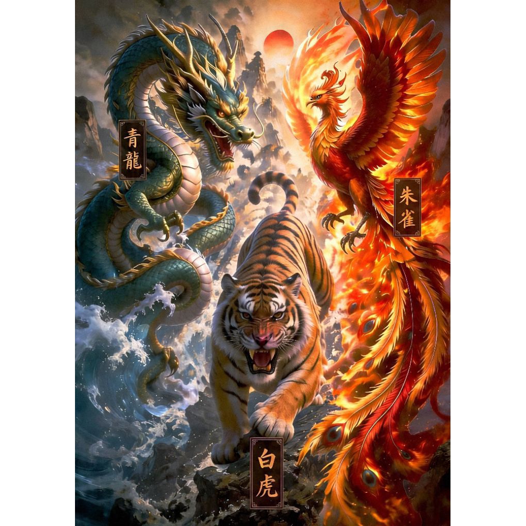 รูปโปสเตอร์ มังกร เสือ ขนาด A3 ความหนา 200 แกรม ภาพมงคล เสริมฮวงจุ้ย ตบแต่งบ้าน (29.7*42 cm)
