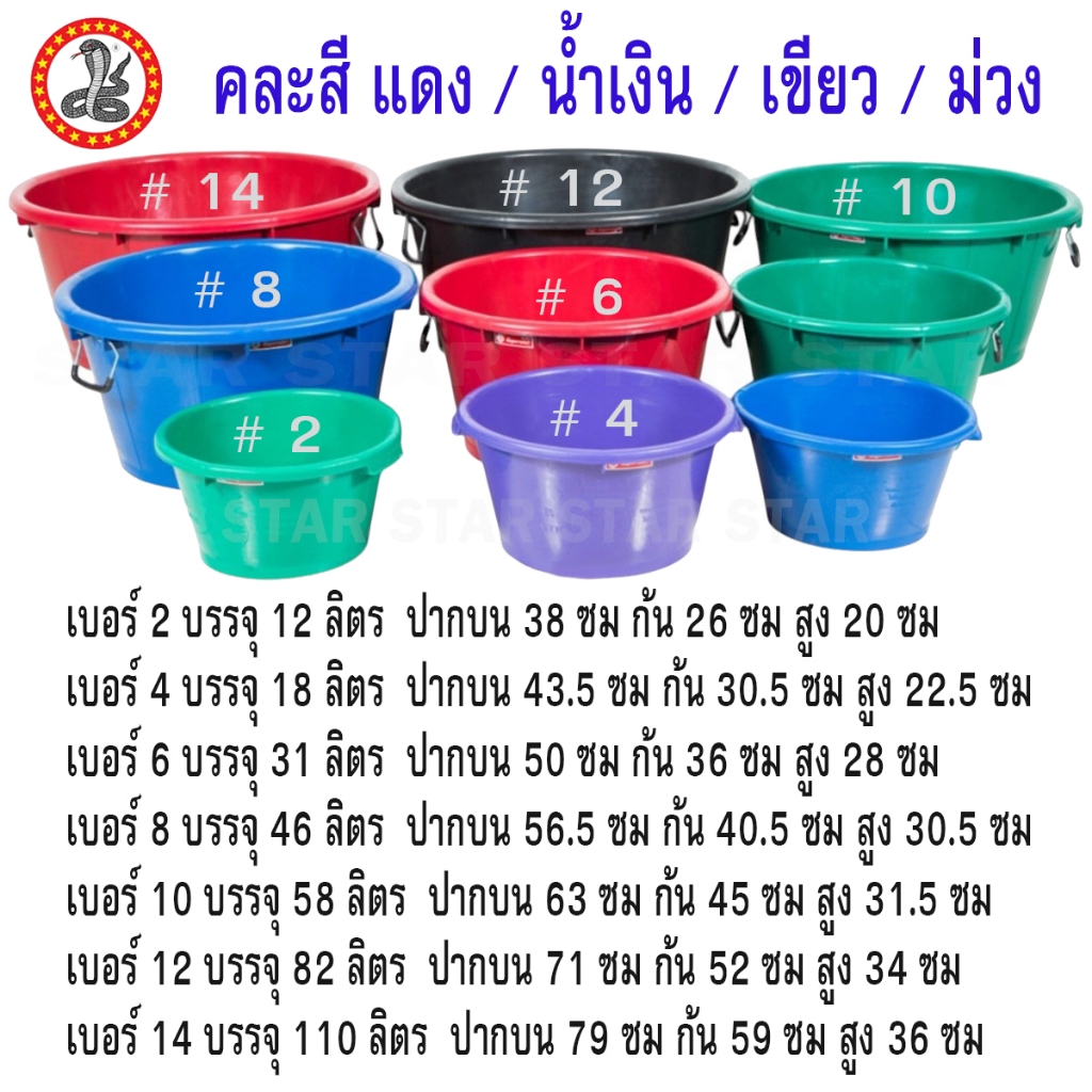 ตรางู กะละมัง น.ส. ทรงสูง หูเหล็ก  เบอร์ 6 8 10 12 14 กะละมังพลาสติก สีดำ สีแดง สีเขียว สีน้ำเงิน อ่างพลาสติก ราคา ถูกที่สุด ดีลบีเคเค แกลเลอรีภาพที่ 2