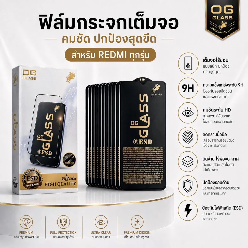 JC168 (008) (1กล่อง10ชิ้นราคาส่ง)ฟิล์มกระจกเต็มจอ งานOG แบบกล่อง สำหรับ Xiaomi Redmi A2 A2+ A1