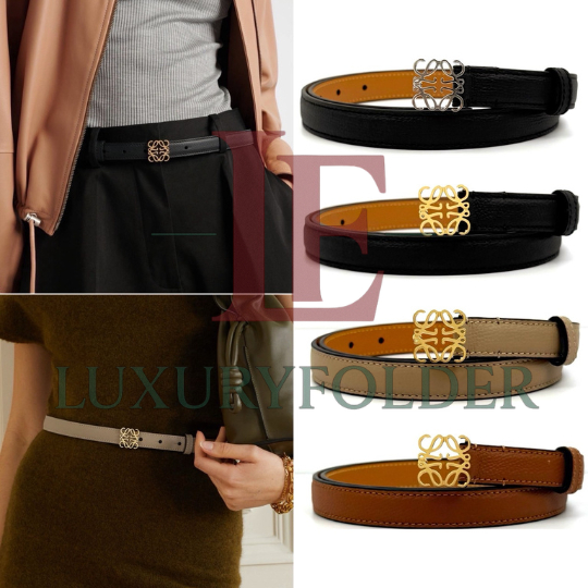 LOEWE Anagram เข็มขัดหนังลูกวัว ลายกรวดพร้อมหัวเข็มขัด ของแท้ 100%