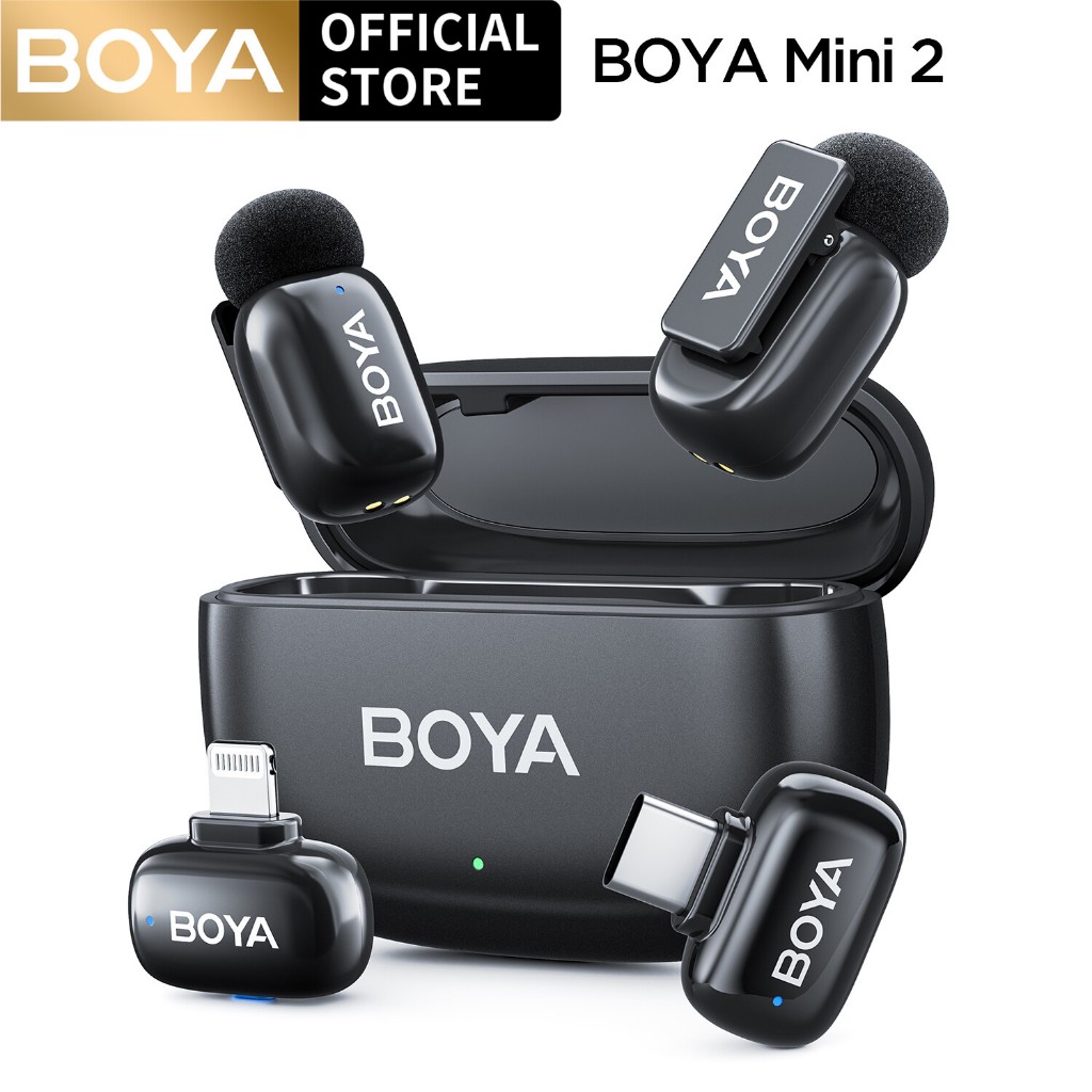 BOYA mini 2 ไมค์ไร้สาย ตัดเสียงรบกวน ไมค์อัดเสียง เล็กที่สุด Type-C ไมค์ไอโฟน สำหรับ iPhone/Android