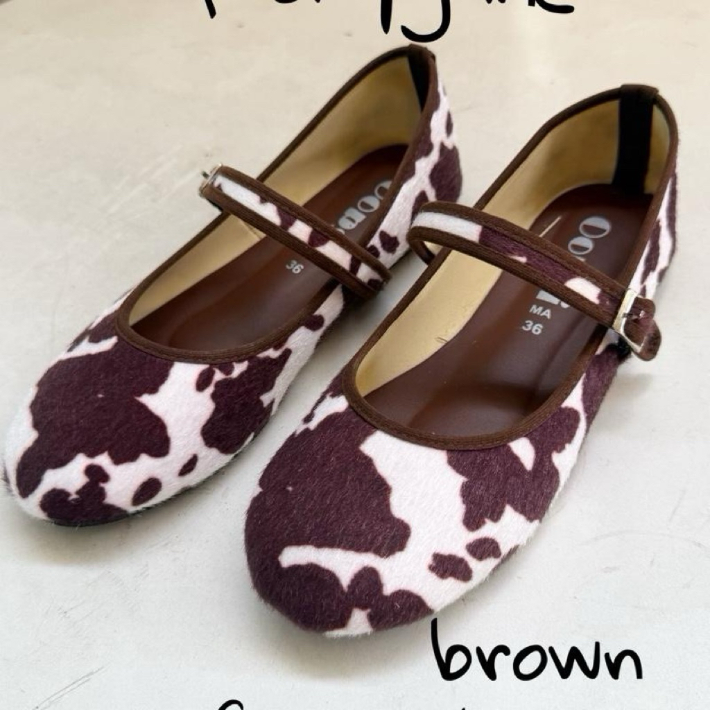 รองเท้าแมรี่เจน Mary Jane รุ่น cow pattern ลายวัว ma-8511 (ไซซ์ 36-45)