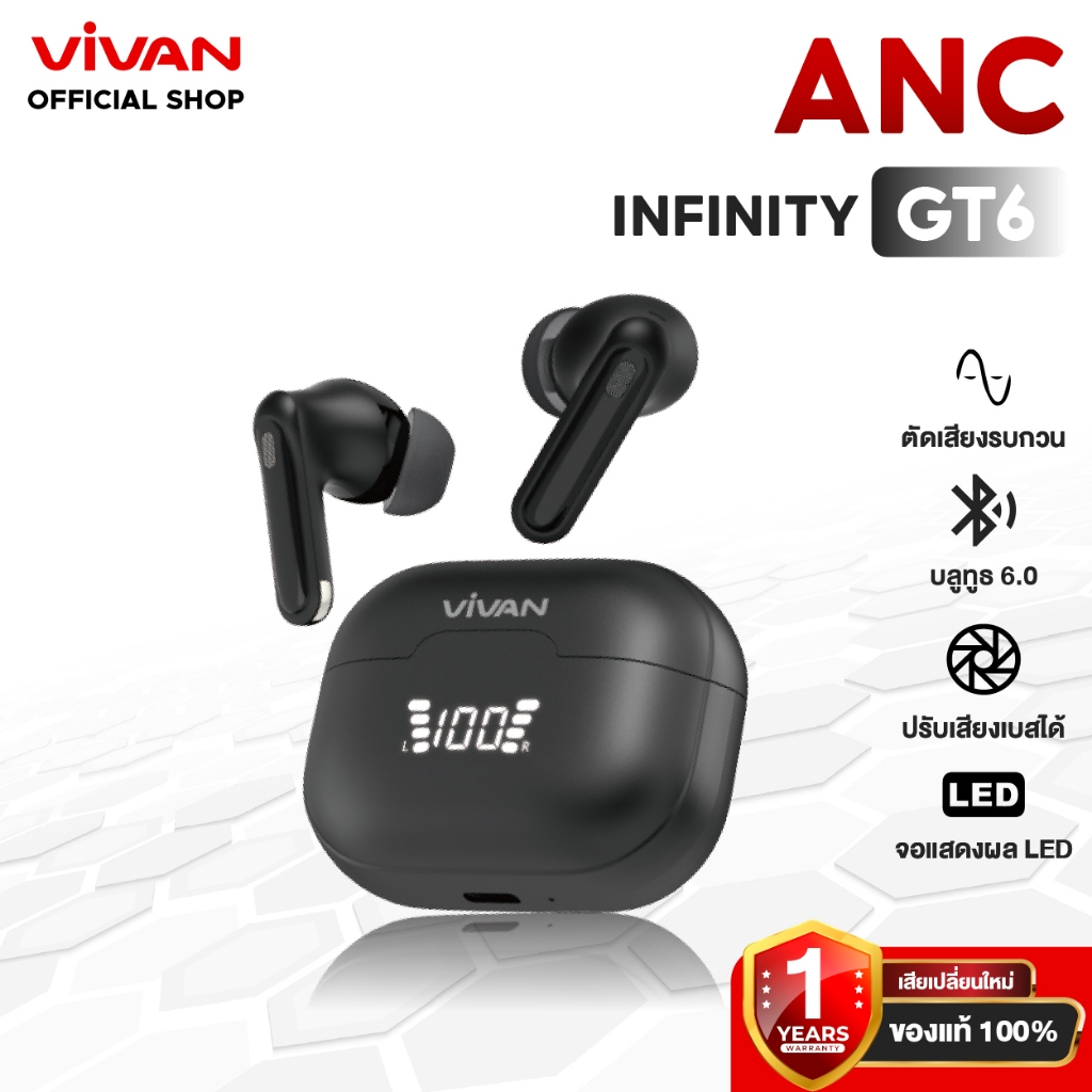 VIVAN GT6 หูฟังตัดเสียงรบกวนANC แบตโคตรอึด เล่นเกมไม่ดีเลย์ ชิปบลูทูธ 6.0 โหลดแอฟ Wook Audio