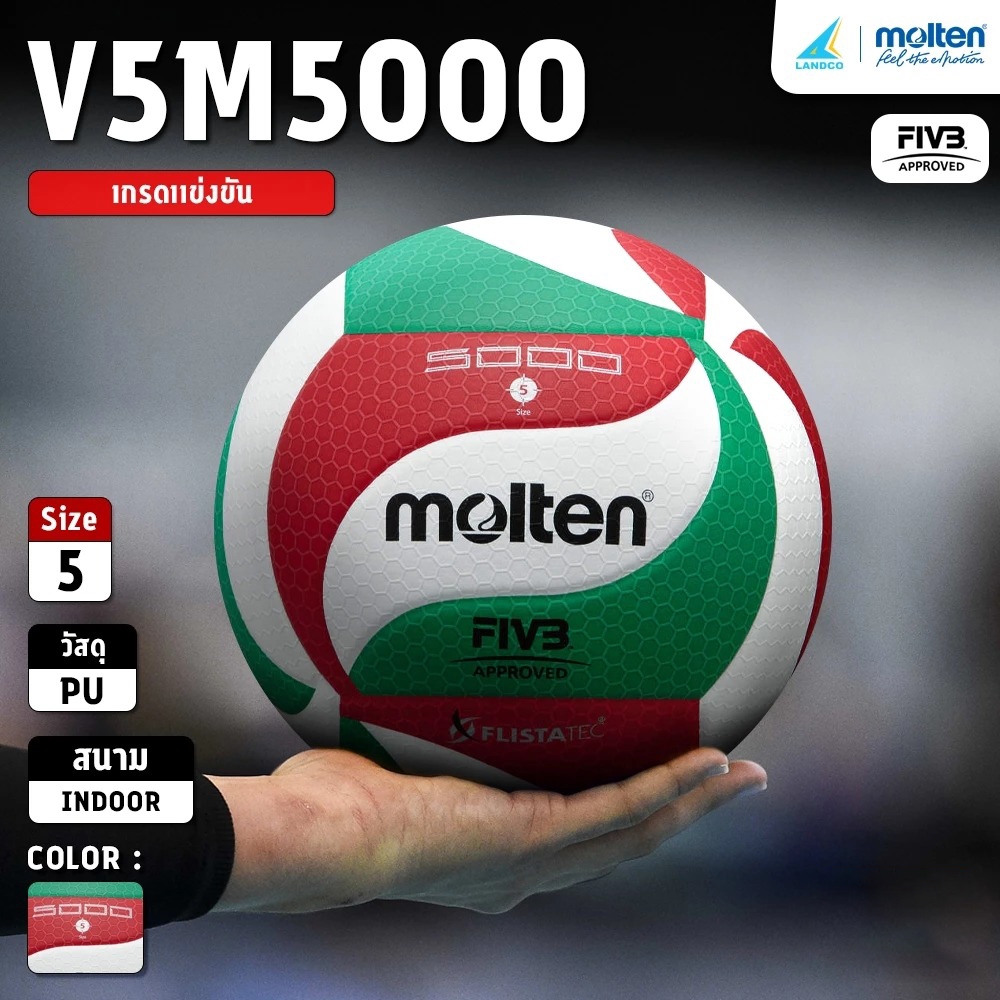MOLTEN วอลเลย์บอลหนัง Volleyball PU th V5M5000 FIVB (1900)