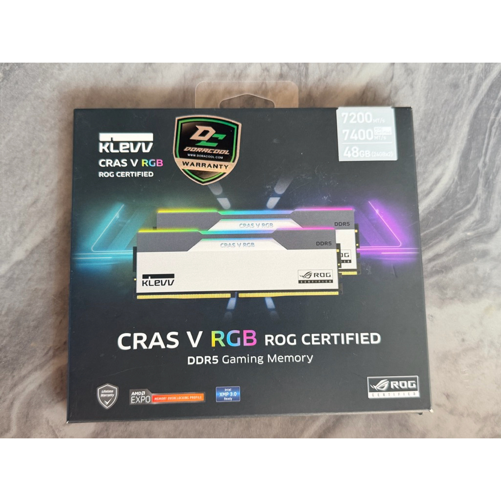 RAM DDR5 48GB (24GBx2) 7200MHz KLEVV CRAS V RGB ROG CERTIFIED AMD EXPO INTEL XMP CL34 - WHITE