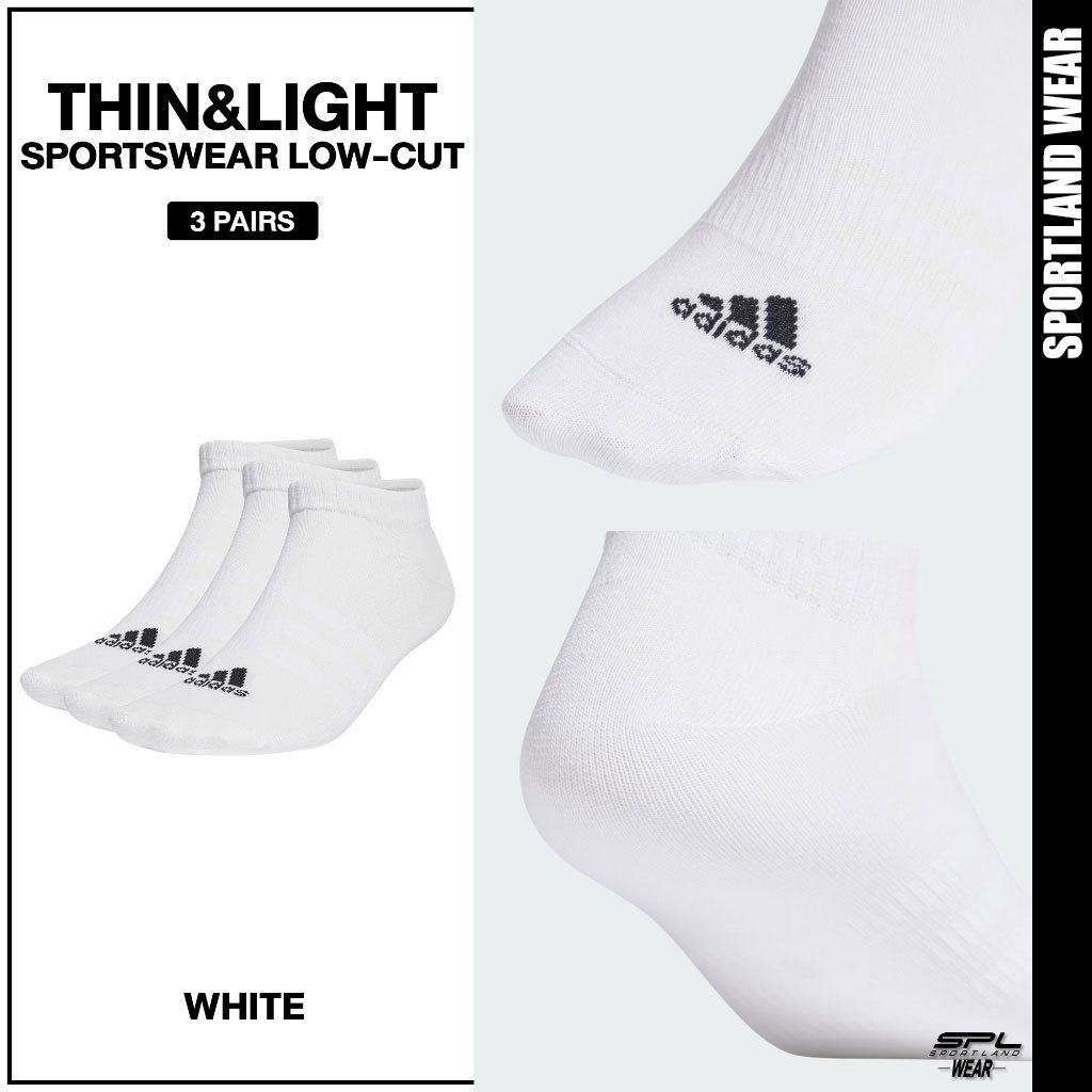 Adidas อาดิดาส ถุงเท้าข้อสั้น ถุงเท้าสีขาว Thin and Light Sportswear Low-Cut 3PP HT3469 WH (500)