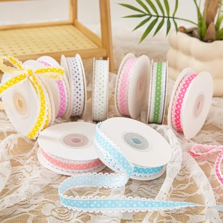 ริบบิ้นผ้าลายจุดแต่งลูกไม้ กว้าง 1.5 CM | ริบบิ้นตกแต่ง DIY งานแฮนด์เมด งานของขวัญ โบว์แพ็คของ คุณภาพดี พร้อมส่งจากไทย