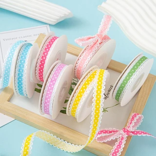ริบบิ้นผ้าลายจุดแต่งลูกไม้ กว้าง 1.5 CM | ริบบิ้นตกแต่ง DIY งานแฮนด์เมด งานของขวัญ โบว์แพ็คของ คุณภาพดี พร้อมส่งจากไทย
