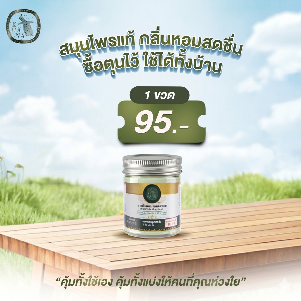 KHANA (ขณะ) ยาหม่องสมุนไพรสูตรพรีเมียม กลิ่นหอมอโรม่า สดชื่น ผ่อนคลาย ขนาด 20 กรัม