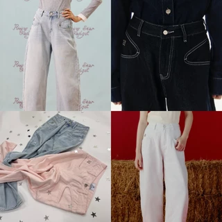 CHUUCHOP - (XS-6XL) Kendall Barrel Jeans กางเกงยีนส์ขายาวทรงบอลลูน ป้ายหนังกลับ(C8417)