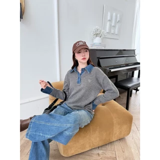 POP UP (Deni) เสื้อไหมพรมคอเดนิม Knit x Denim Style ลุคลูกคุณเท่ๆ (Free Size S-XL ใส่ได้)