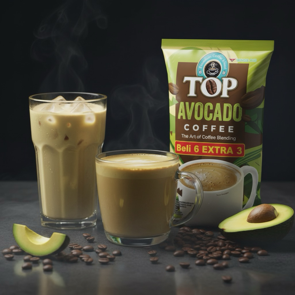 TOP Avocado Coffee กาแฟอะโวคาโด 3in1 9 ซอง หอมมัน นุ่มละมุน ชงง่าย ดื่มได้ทั้งร้อนและเย็น