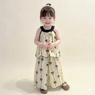 Hania kids พร้อมส่ง เซ็ตคุณหนูลายโบว์ สวยหวานแบบมินิมอล ใส่สบาย ได้ลุคแฟชั่นนิสต้าตัวน้อย K4125537