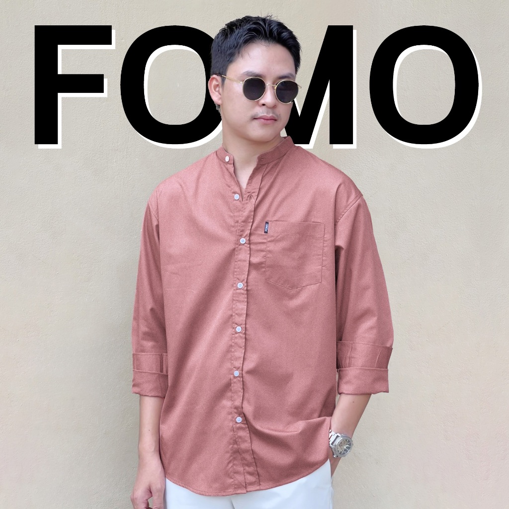 FOMO-เสื้อเชิ้ตคอจีน สีชมพูเบจ โทนสีชมพูกะปิ  โทนสีน้ำตาล เสื้อเชิ้ตคอจีน เสื้อคอจีน เสื้อสีเอิร์ทโท
