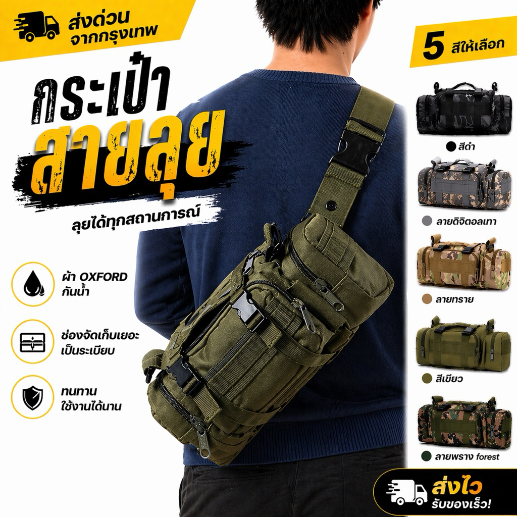 🇹🇭พร้อมส่งด่วน กระเป๋าสะพายข้างแบบเดินป่า