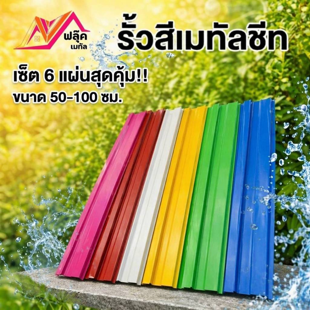 รั้วสีเมทัลชีทแบบระแนง เซ็ต 6 แผ่น ขนาด 10 ซม. ยาว 50–100 ซม. สำเร็จรูป พร้อมติดตั้ง กันสนิม แข็งแรง