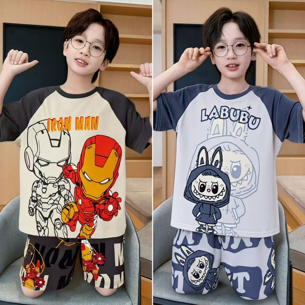 ชุดนอนเด็กผู้ชาย เสื้อผ้าการ์ตูนเด็กผู้ชาย เสื้อผ้าสําหรับออกไปข้างนอก ผ้าไหมน้ําแข็ง 95~170cm