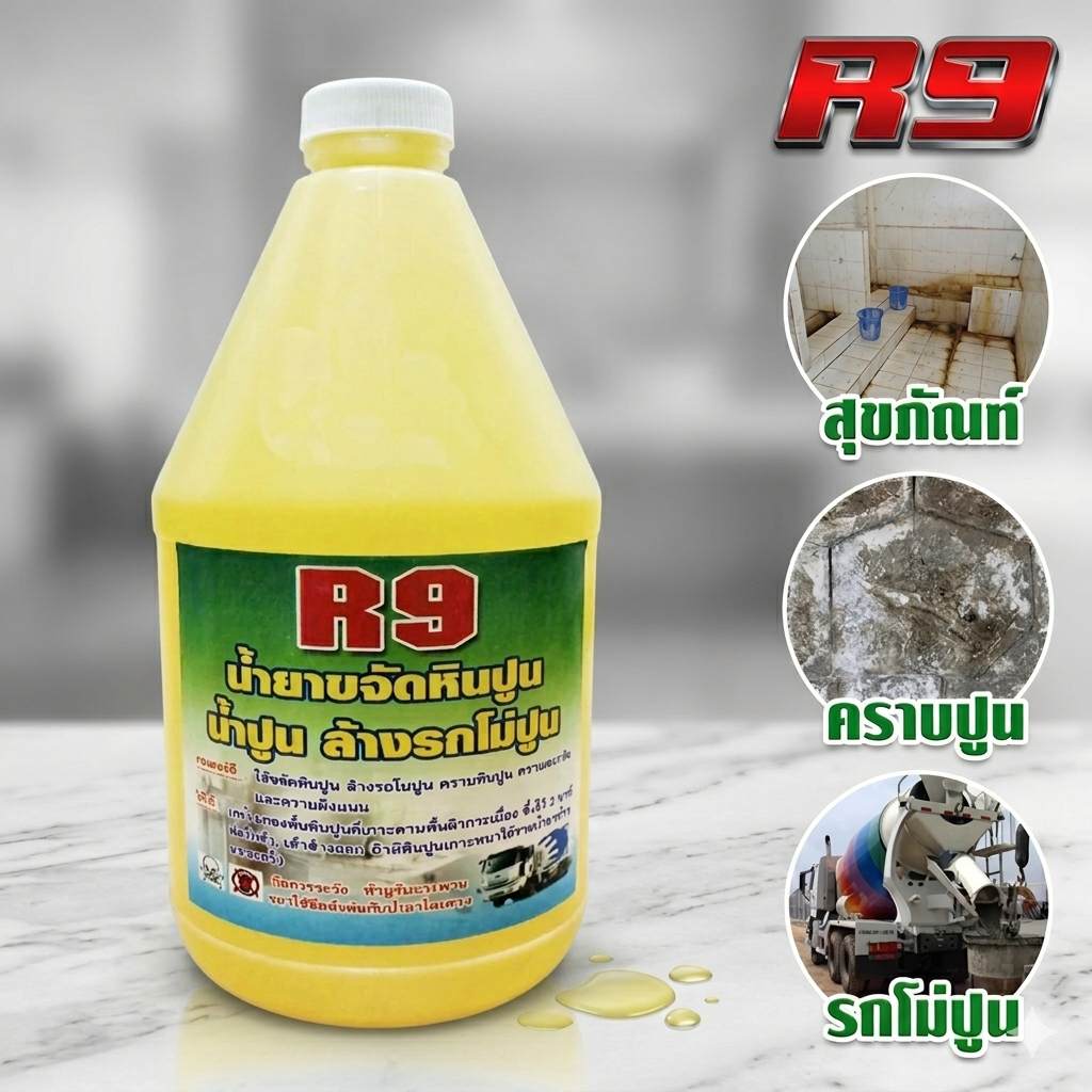 น้ำยาขจัดคราบหินปูน คราบตะกรัน น้ำยาล้างห้องน้ำ R9 ขนาด 4 ลิตร