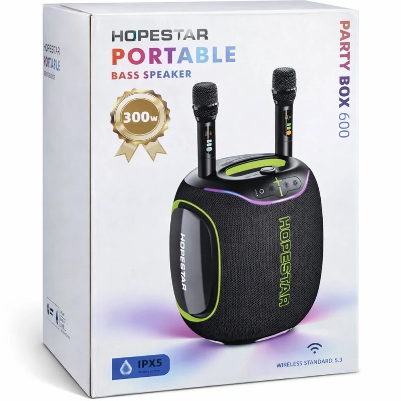 ลำโพงบลูทูธ 300วัตต์ กันน้ำ IPX5 ของแท้  เบสแน่น ไมค์ลอย2ตัว HOPESTAR รุ่น Party BOX 600